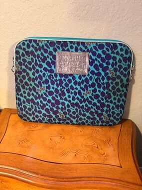 Coach Teal and Purple Leopard Poppy Zip Pouch
